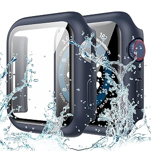 goton waterproof case for apple watch series 9 8 7 45mm screen protector full protective hard pc bumper face cover accessories designed for iwatch 45 mm blue