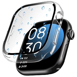 goton waterproof case for apple watch series 10 screen protector 42mm tempered glass hard pc bumper face cover compatible with iwatch accessories 42 mm clear