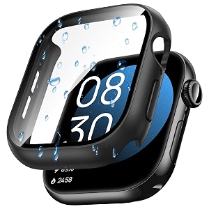 goton waterproof case for apple watch series 10 screen protector 46mm tempered glass hard pc bumper face cover compatible with iwatch accessories 46 mm matte black
