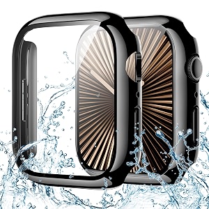 goton waterproof case for apple watch series 10 screen protector 46mm tempered glass hard pc bumper face cover compatible with iwatch accessories 46 mm glossy black