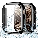 Goton Waterproof Case for Apple Watch Series 10 Screen Protector 46mm, Tempered Glass Hard PC Bumper Face Cover Compatible with iWatch Accessories 46 mm Glossy Black