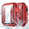 Goton Waterproof Case for Apple Watch 41mm Series 9 8 7 with Tempered Glass Screen Protector, iWatch Full Protective Hard PC Bumper Case Face Cover Designed for Men Women 41 mm Red