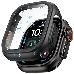 goton waterproof case for apple watch ultra 49mm screen protector full protective hard pc bumper face cover accessories designed for iwatch 49 mm black