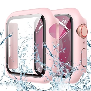 goton waterproof case for apple watch series 9 8 7 45mm screen protector full protective hard pc bumper face cover accessories designed for iwatch 45 mm pink