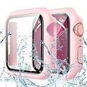 Goton Waterproof Case for Apple Watch Series 9 8 7 45mm Screen Protector, Full Protective Hard PC Bumper Face Cover Accessories Designed for iWatch 45 mm Pink