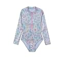Gottex Kids Unicorn Squad Long Sleeve Zip Front One Piece Swimsuit Chlorine Resistant and Built-in UPF UV Protection