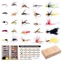 Goture Fly Fishing Flies Assortment Kit with Wooden Fly Box