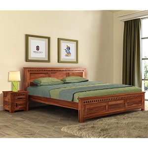 sheesham wood double bed without storage wooden cot palang for bedroom living room furniture honey kuber king