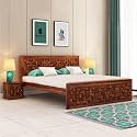 Sheesham Wood King Size Bed Without Storage | Wooden Bed King Size Double Cot Palang Bed for Bedroom | Niwar Design Headboard Bed for Living Room | Honey Finish