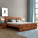 Sheesham Wood King Size Bed Without Storage | Wooden Bed King Size Double Cot Palang Bed for Bedroom | Diamond Design Headboard Bed for Living Room | Honey Finish