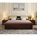 Solid Sheesham Wood King Size Bed with Upholstered Headboard, Premium Wooden Double Bed for Bedroom, Modern Platform Bed, Elegant Walnut Finish, Durable Design
