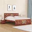 Sheesham Wood King Size Bed Without Storage | Wooden Bed King Size Double Cot Palang Bed for Bedroom | Niwar Tile Design Headboard Bed for Living Room | Honey Finish