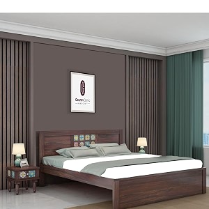 sheesham wood queen size bed without storage  wooden bed queen size double cot palang bed for bedroom  tile design headboard bed for living room  walnut finish