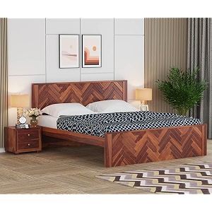 sheesham wood double bed without storage wooden cot palang for bedroom living room furniture honey zigzag queen