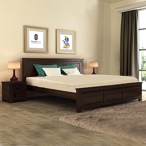 sheesham wood queen size bed without storage  wooden bed queen size double cot palang bed for bedroom  kuber design headboard bed for living room  walnut finish