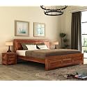 Sheesham Wood Queen Size Bed Without Storage | Wooden Bed Queen Size Double Cot Palang Bed for Bedroom | Kuber Design Headboard Bed for Living Room | Honey Finish