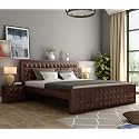 Sheesham Wood Queen Size Bed Without Storage | Wooden Bed Queen Size Double Cot Palang Bed for Bedroom | Diamond Design Headboard Bed for Living Room | Walnut Finish
