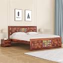 Sheesham Wood Double Bed Without Storage Wooden Cot Palang for Bedroom Living Room Furniture (Honey, Niwar Tile Queen)