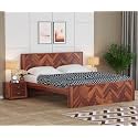 Sheesham Wood Double Bed Without Storage Wooden Cot Palang for Bedroom Living Room Furniture (Honey, Zigzag Queen)
