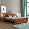 Sheesham Wood Queen Size Bed Without Storage | Wooden Bed Queen Size Double Cot Palang Bed for Bedroom | Diamond Design Headboard Bed for Living Room | Honey Finish