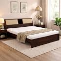Sheesham Wood Queen Size Bed Without Storage | Wooden Bed Queen Size Double Cot Palang Bed for Bedroom | Upholstered Storage Headboard Bed for Living Room | Walnut Finish