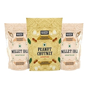 gourmet craft instant millet idli mix with peanut chutney gluten free healthy breakfast rich in protein easy to cook idli batter wholesome breakfast for idli lovers  pack of 3