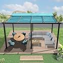 GOWE 11 X 16 FT Outdoor Living Outdoor Retractable Pergola with Weather-Resistant Canopy Aluminum Garden Pergola Patio Grill Gazebo for Courtyard -Lake Blue