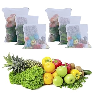 mesh vegetable bags pack of 6 with zipper  reusable washable produce storage bags for fruits amp vegetables