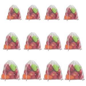 mesh vegetable bags pack of 6 with drawstring  reusable washable produce storage bags for fruits amp vegetables