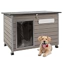 Gowoodhut Dog House Outdoor,Chew-Proof Iron Frame Dog Kennel Weatherproof Natural Fir Wood Dog Houses with Removable Floors,Easy Assembly (34" L X 22" W X 25" H)