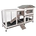 Gowoodhut Rabbit Hutch Indoor Outdoor 2 Story Bunny Cage with 3 No Leak Trays,55.31" L Guinea Pig Cages Rabbit Cage with 6 Wheels for Guinea Pig,Rabbit for Rabbit Lover|Pet Lover(White/Grey)