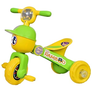 goyal39s mr rambo ride on tricycle foldable rider with music amp lights 2-5 years green