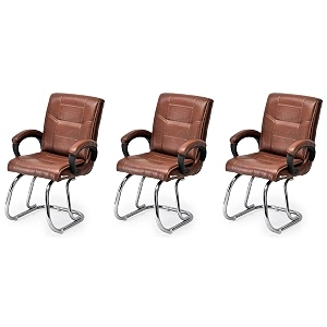 goyal steel amp furniture executive office visitor chair home study reception school chair with arm rest and cushioned seat back 3 tan double pipe frame