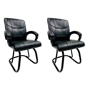 goyal steel amp furniture executive office visitor chair home study reception school chair with arm rest and cushioned seat back 2 black powder coated double pipe frame