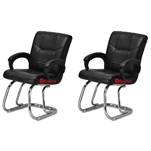 goyal steel amp furniture executive office visitor chair home study reception school chair with arm rest and cushioned seat back 2 black double pipe frame