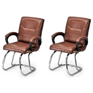 goyal steel amp furniture executive office visitor chair home study reception school chair with arm rest and cushioned seat back 2 tan double pipe frame