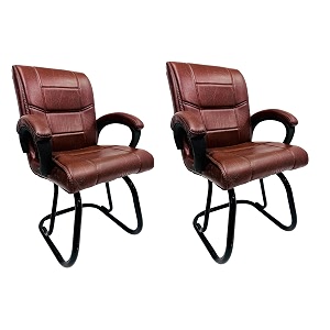 goyal steel amp furniture executive office visitor chair home study reception school chair with arm rest and cushioned seat back 2 tan powder coated double pipe frame