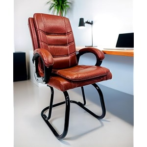 goyal steel amp furniture executive office visitor chair home study reception school chair with arm rest and cushioned seat back 1 steel handle tan powder coated double pipe frame