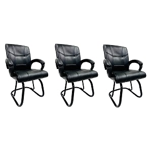 goyal steel amp furniture executive office visitor chair home study reception school chair with arm rest and cushioned seat back 3 black powder coated double pipe frame