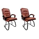 Goyal steel &amp; furniture Executive Office Visitor Chair Home Study Reception School Chair with arm Rest and Cushioned seat Back (2, Steel Handle Tan, Powder Coated Double Pipe Frame)