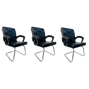 goyal steel amp furniture executive office chair home study reception library chair with arm rest and cushioned seat back 3 black single pipe frame