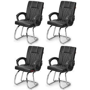 goyal steel amp furniture executive office chair home study reception library chair with arm rest and cushioned seat back 4 white black double pipe frame