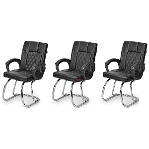 goyal steel amp furniture executive office chair home study reception library chair with arm rest and cushioned seat back 3 white black double pipe frame