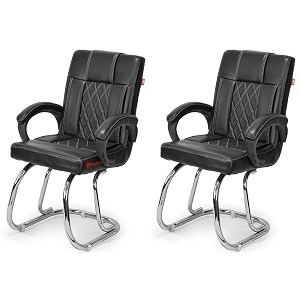 goyal steel amp furniture executive office chair home study reception library chair with arm rest and cushioned seat back 2 white black double pipe frame