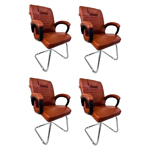 goyal steel amp furniture executive office chair home study reception library chair with arm rest and cushioned seat back 4 brown single pipe frame