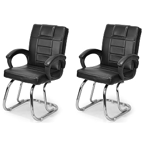 goyal steel amp furniture executive office chair home study reception library chair with arm rest and cushioned seat back 2 black double pipe frame