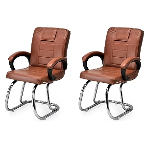 goyal steel amp furniture executive office chair home study reception library chair with arm rest and cushioned seat back 2 brown double pipe frame