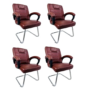goyal steel amp furniture executive office chair home study reception library chair with arm rest and cushioned seat back 4 tan single pipe frame