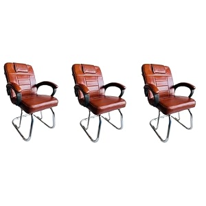 goyal steel amp furniture executive office chair home study reception library chair with arm rest and cushioned seat back 3 tan double pipe frame