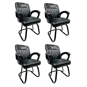 goyal steel amp furniture executive office chair home study reception library chair with arm rest and cushioned seat back 4 white black powder coated double pipe frame